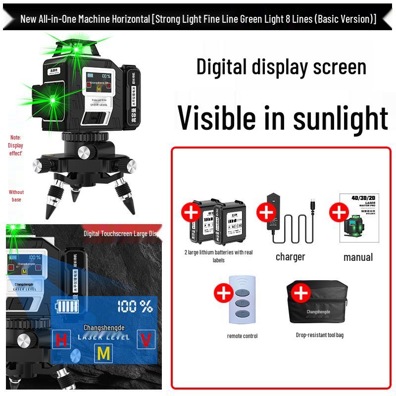12-Line Green Laser Level with 8-Line Red Infrared Projection, 3D Blue Light, Wall-Mounted, High-Precision Automatic Laser by Mai Taibao.