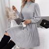 Autumn Winter Solid Half Turtleneck Maxi Dress for Women Puff Sleeve A-line Elegant Skinny Elastic Knitted Dresses Fashion Party Dress
