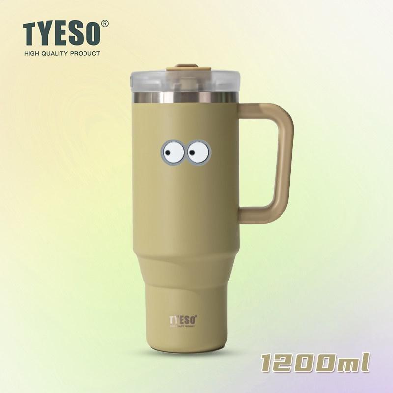 1200ml Tyeso Vacuum With Handle Bottle Stainless Steel Car Mug Straw Thermal Iced Travel Cup Tumbler Hot Cold Water Cup with Eye Sticker