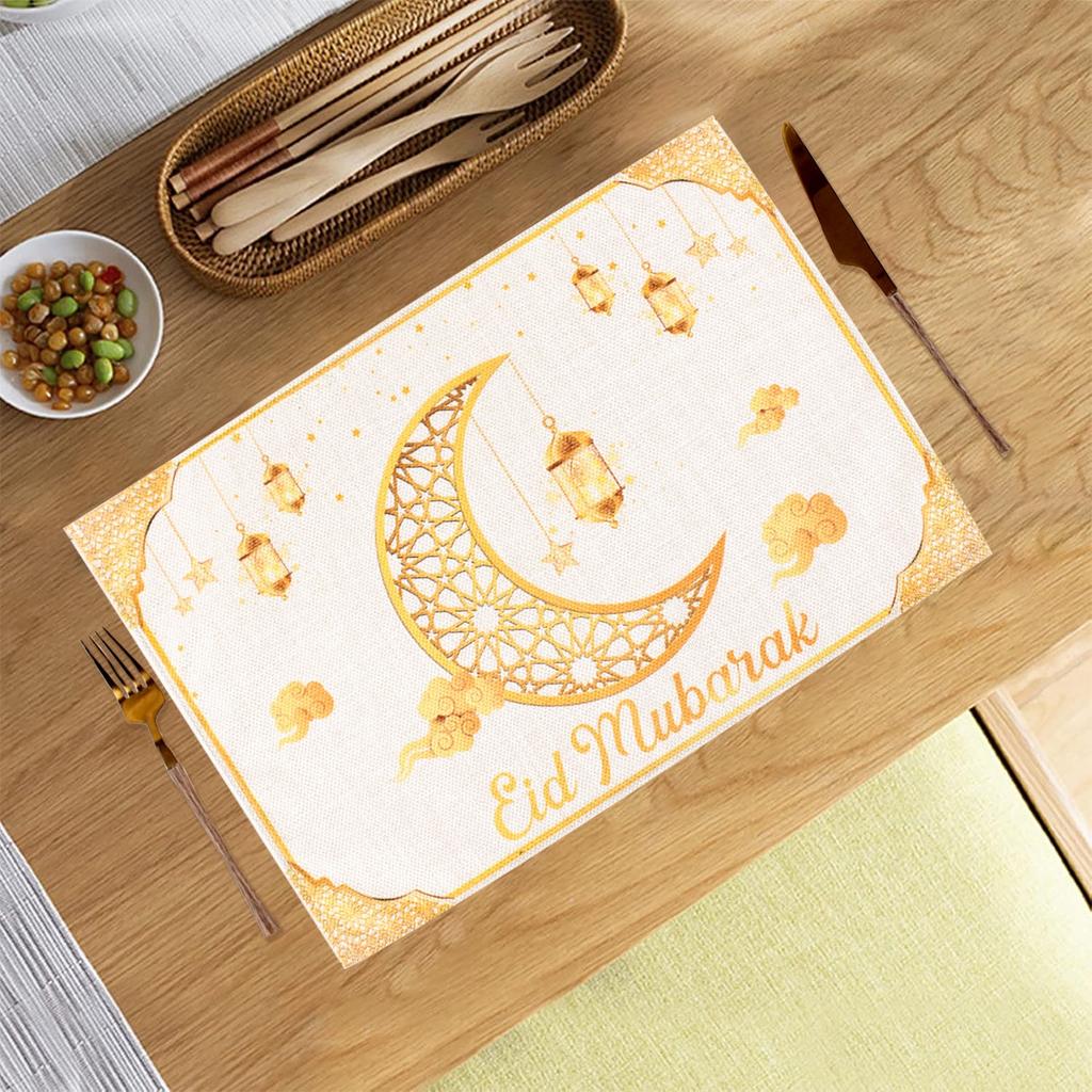 1/4 Stück Eid Ramadan Leinen Platzset Tischdekoration 2026 Muslimische Islamische Partyzubehör Eid Mubarak Heimdekoration Eid Geschenke