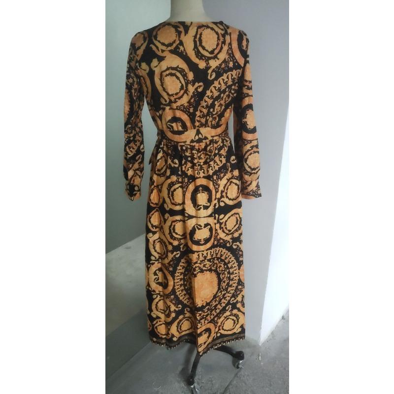 Women's Boho V-neck Vintage Positioning Floral Long-sleeved Dress with Large Swing