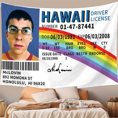 1 Zajímavá vlajka McLovin ID Závěsná tapiserie, Tapiseriový banner, Tisk ve vysokém rozlišení, Svěží vlajka pro univerzitní koleje