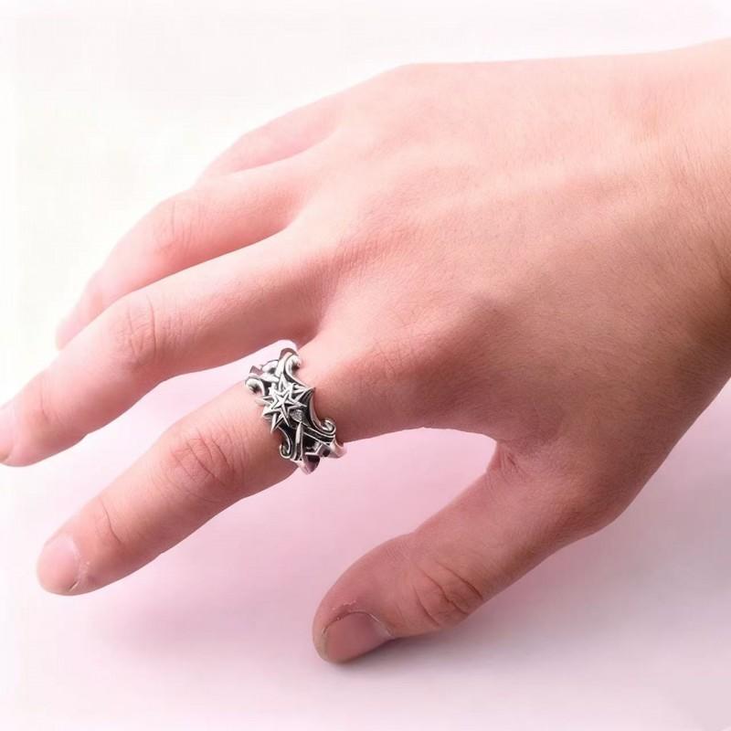 Verstellbarer offener Ring mit Vintage Kreuz Stern Motiv Retro Punk Unisex Modeschmuck