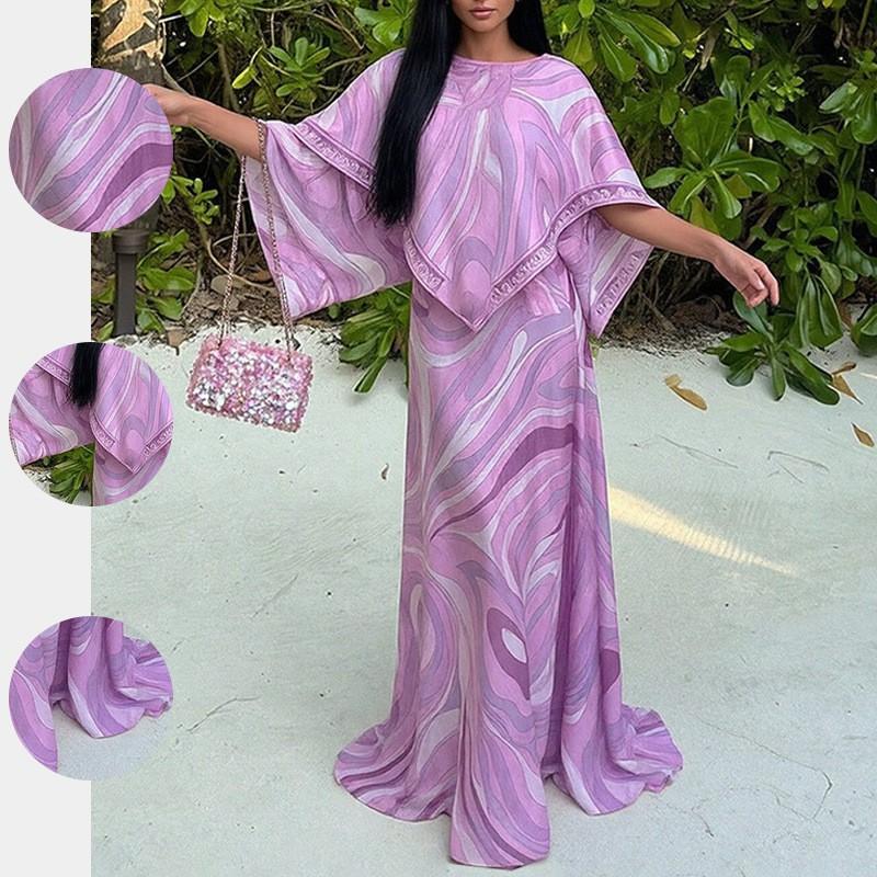 Women's Fashion Casual Contrast-Print Loose Long Dress Set Two-piece