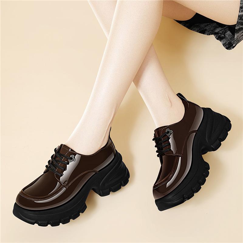 Thick-soled Loafers for Women, Casual Early Autumn High Heels, Patent Leather Shoes, Casual Work Shoes