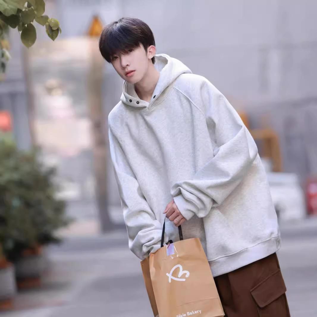

American Vintage Style Gray Button Sweater Mens Hooded Couples Early Autumn Coat M серый
