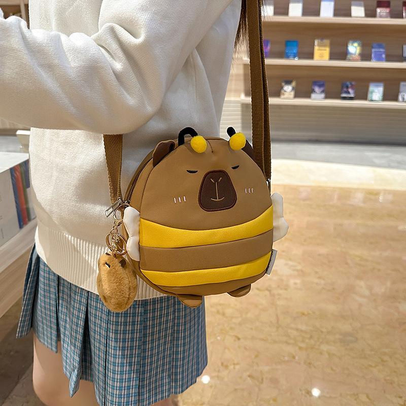 Cute little bee capybara nylon oblique span bag girl student lightweight versatile oblique span cartoon small round bag