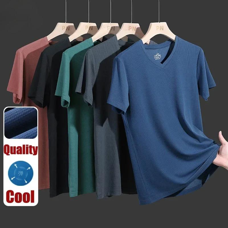 Übergröße 9XL Sommer Lauf V-Ausschnitt T-Shirts für Männer Feuchtigkeitsableitend Athletisch Fitnessstudio Joggen Sport T-Shirts Herren Kleidung