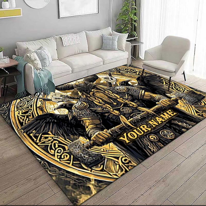 1PC Custom Name Warrior Crest Theme Floor Mat Ideal for Living Room, Game Rooms, Office, Bedroom,Floor Mat Playful Design