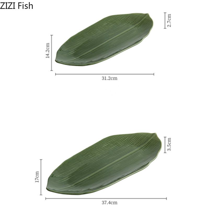 Green Leaf Ceramic Plate Japanese Restaurant Molecular Cuisine Sushi Plate Creative Dim Sum Dessert Plate Kitchen Tableware