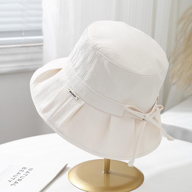 Women's Bucket Hat With Bow Foldable Sun Hat Adjustable Wide Brimmed Cloth Fisherman Cap Female Foldable Casual Simple Sunshade