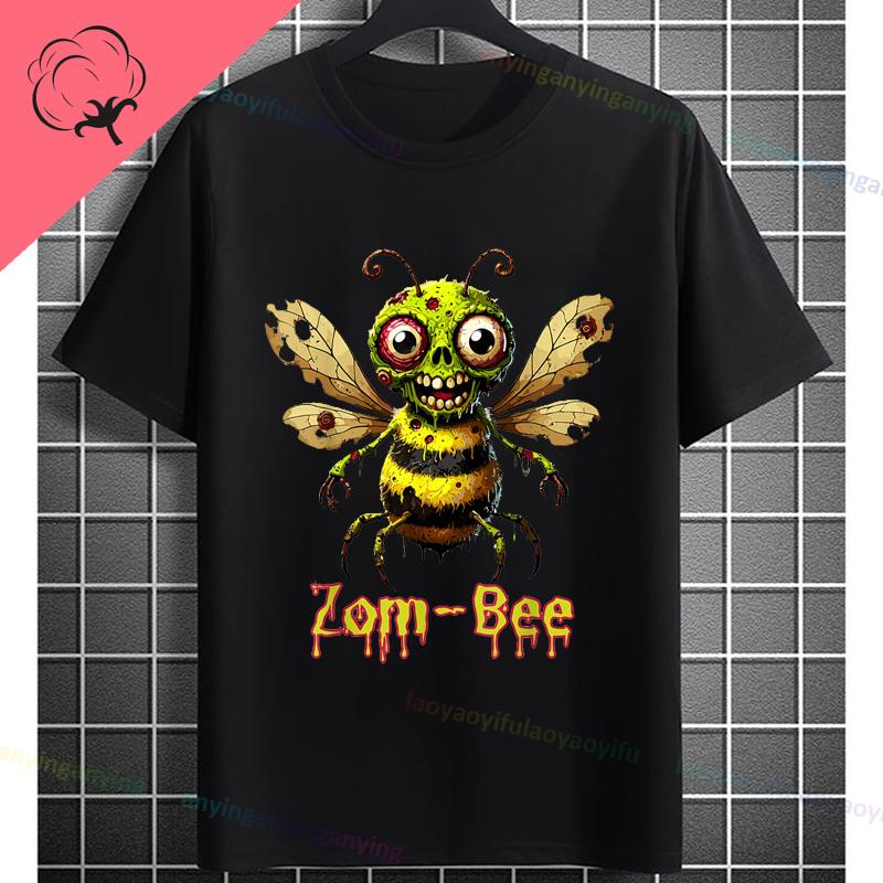 UnisexS Zombie Bee Apocalypse Graphic TShirt with Creepy Undead Horror Design Black Pure Cotton Shortsleeve Tee Outdoor Clothing
