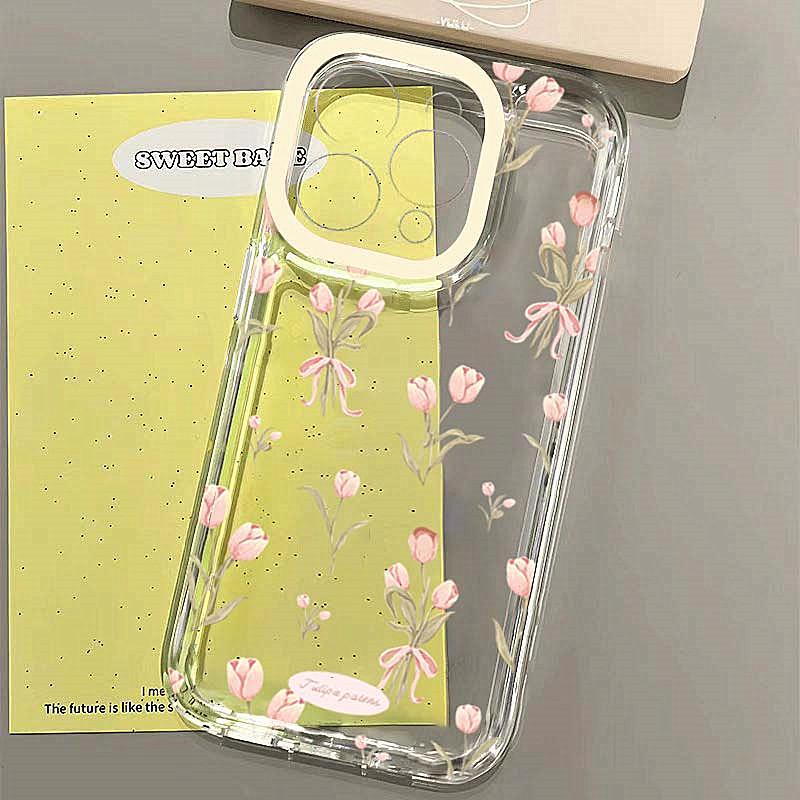 Coque de téléphone transparente avec tulipes pour Samsung Galaxy S25 S24 S23 Ultra S22 Plus S21 FE Note 20 A36 A56 A54 A35 A55 A53