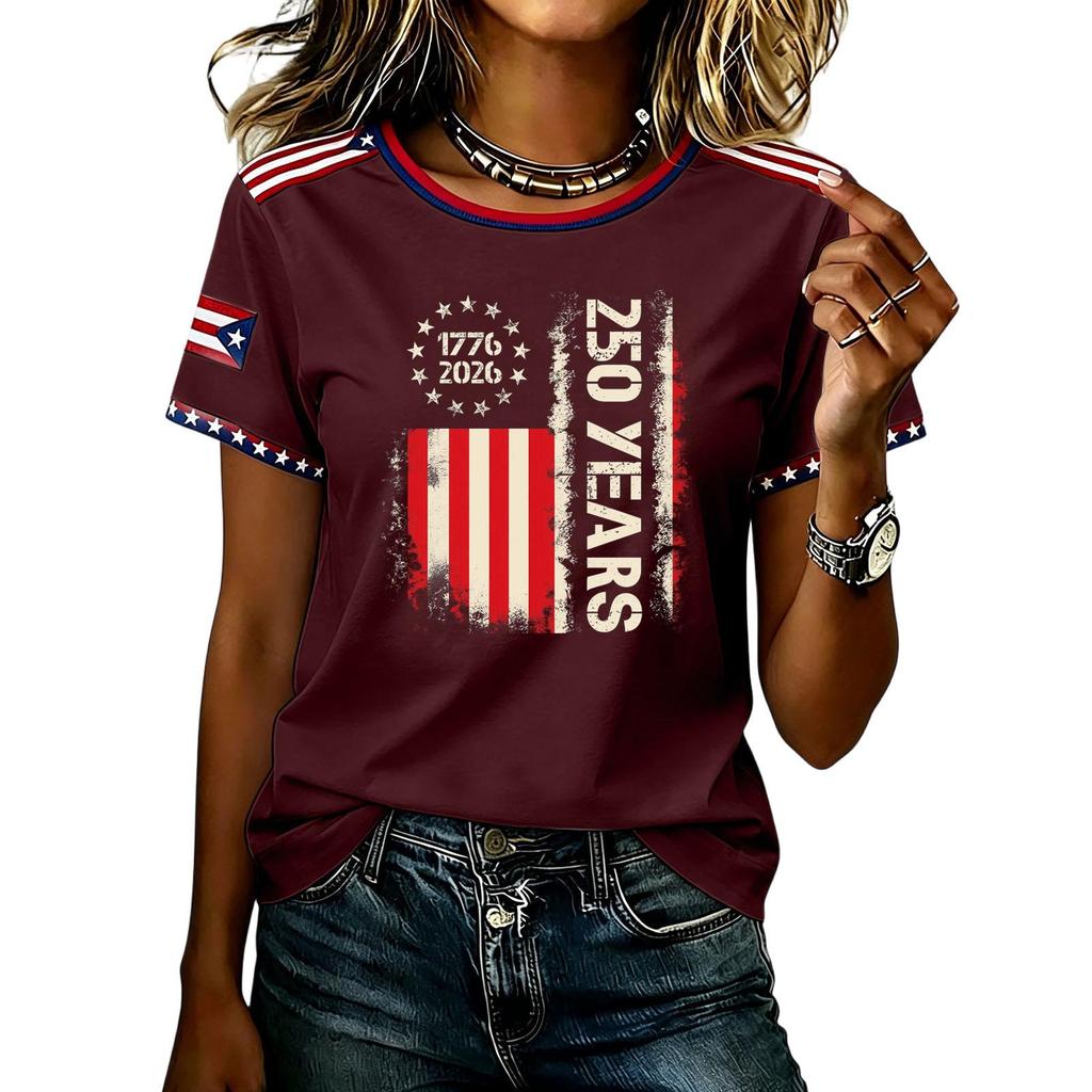 Unisex Lässiges Kurzarm Grafik-T-Shirt mit 250 Jahre Aufdruck Rundhalsausschnitt Bequeme lockere Passform für den Alltag