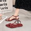 New Flat Shoes Women's Summer Sandals with Skirts French Pointed Thin Strips Roman Shoes
