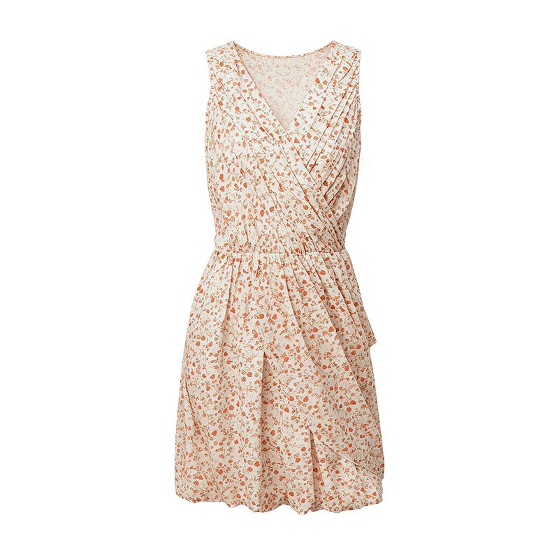 Floral V-Neck Strappy Lyocell Dress L
