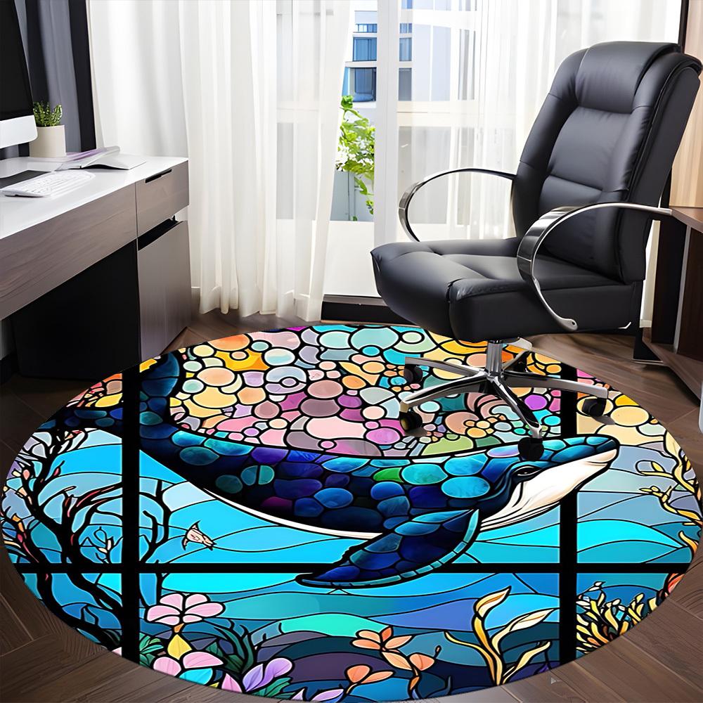 1pc Whale StainedGlass Office Round Area Rug, Under Office Chairs Bedroom Living Room Home Decor, Room Deco