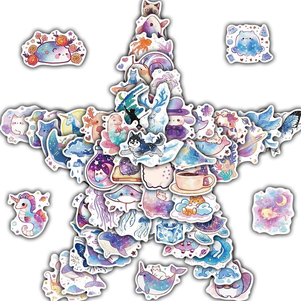 53/106PCS Starry Sky Watercolor Creatures Sticker Notebook Graffiti Stationery Waterproof Coffee Waterproof Scrapbook Decals