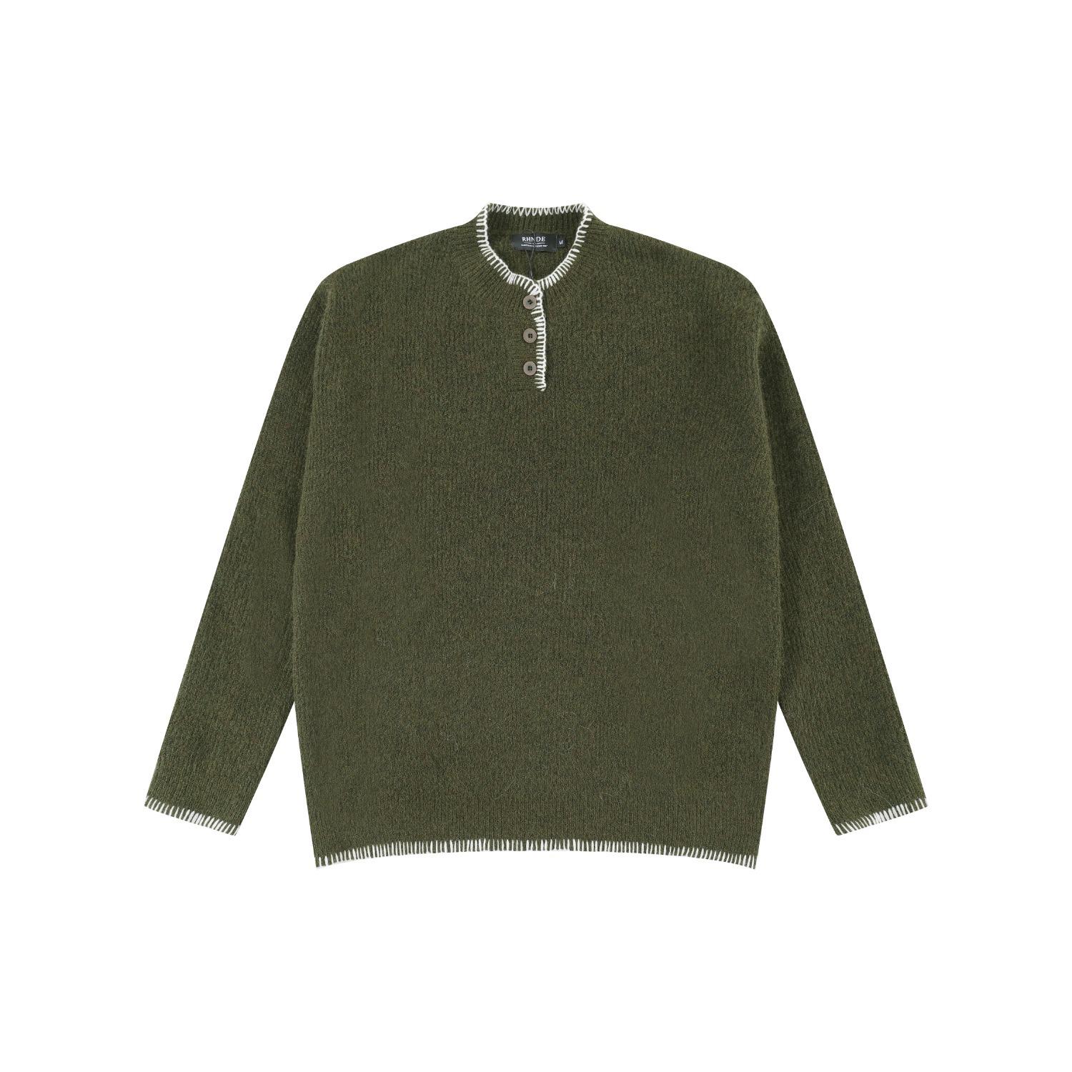 

Korean Style Men s Casual Knitwear - Autumn Henley Collar Cleanfit 3XL зелений