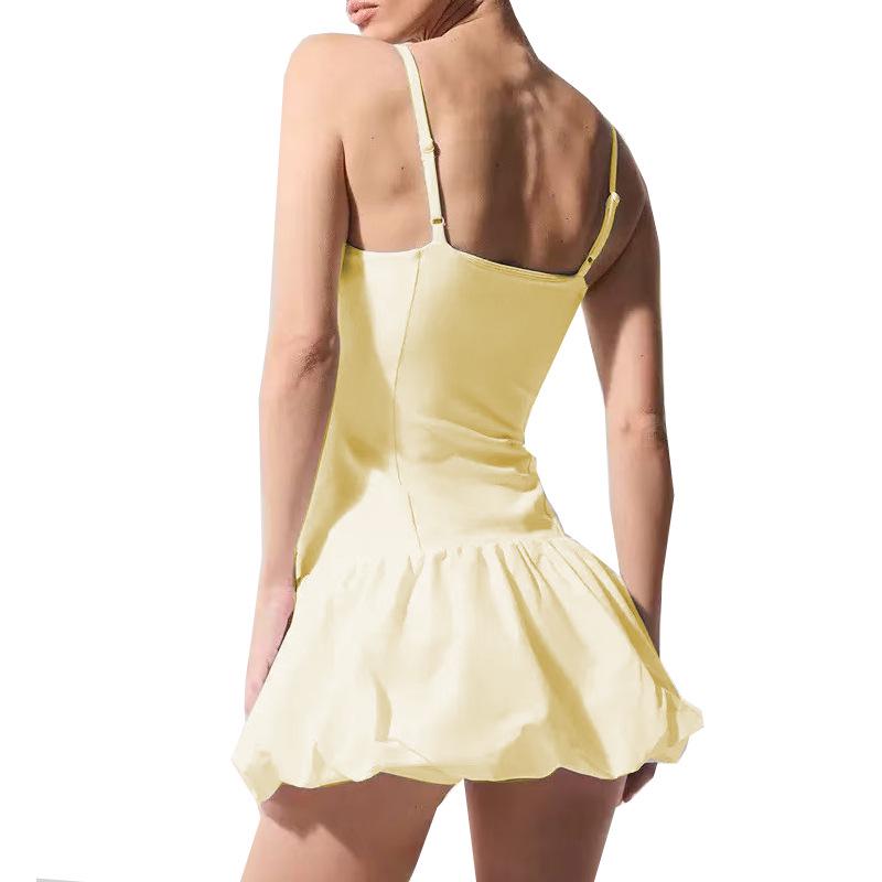 

Elegant Cross-Border Sweet Style Camisole with Chest Pad: Pleated Tennis Skirt and Anti-Exposure Puff Design Large светло-желтого