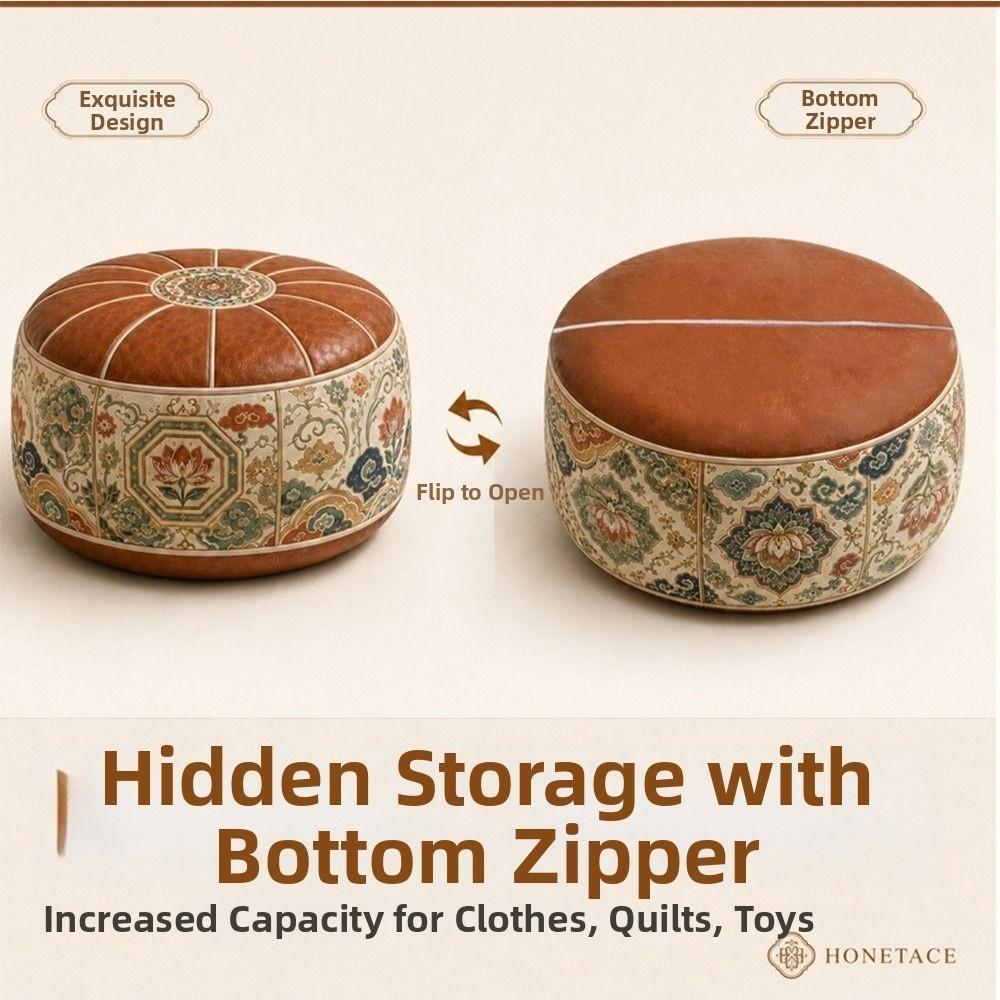 Boho-Muster Hocker-Pouf PU-Leder Aufbewahrungshocker Neue Aufbewahrungsbank für das Wohnzimmer