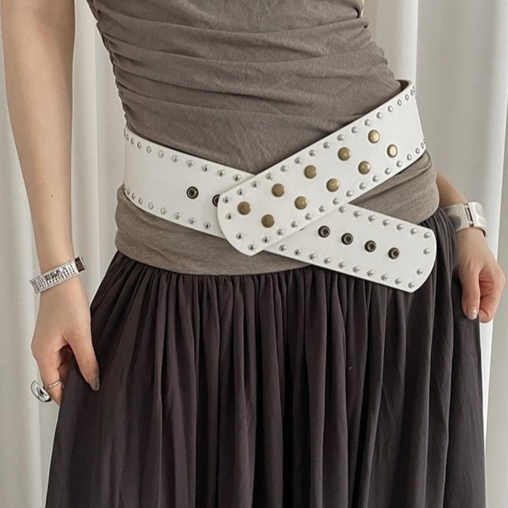 Snap Button Rivet Waist Belt Punk Style Dress Jeans Belt Vintage Wide Women's Belt Spicy Girls