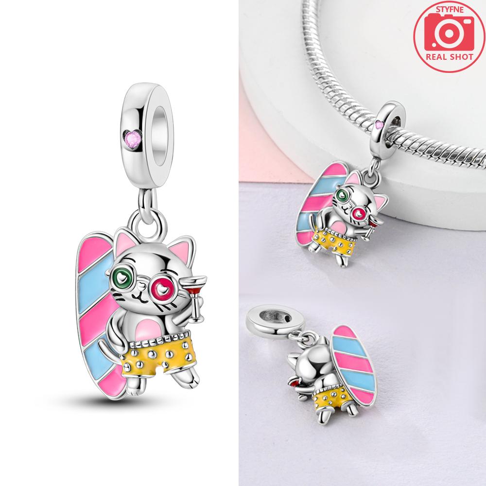 Classic Original Copper Pink Cute Cat Zircon Pendant Purple Magic Hat Cat Beads Fit Bracelet Women Jewelry Making Diy Gift