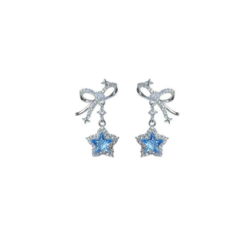 Swaying starry sky~ Bow zircon ear clips without ear piercings, high-end niche unique design earrings Xiaohongshu models