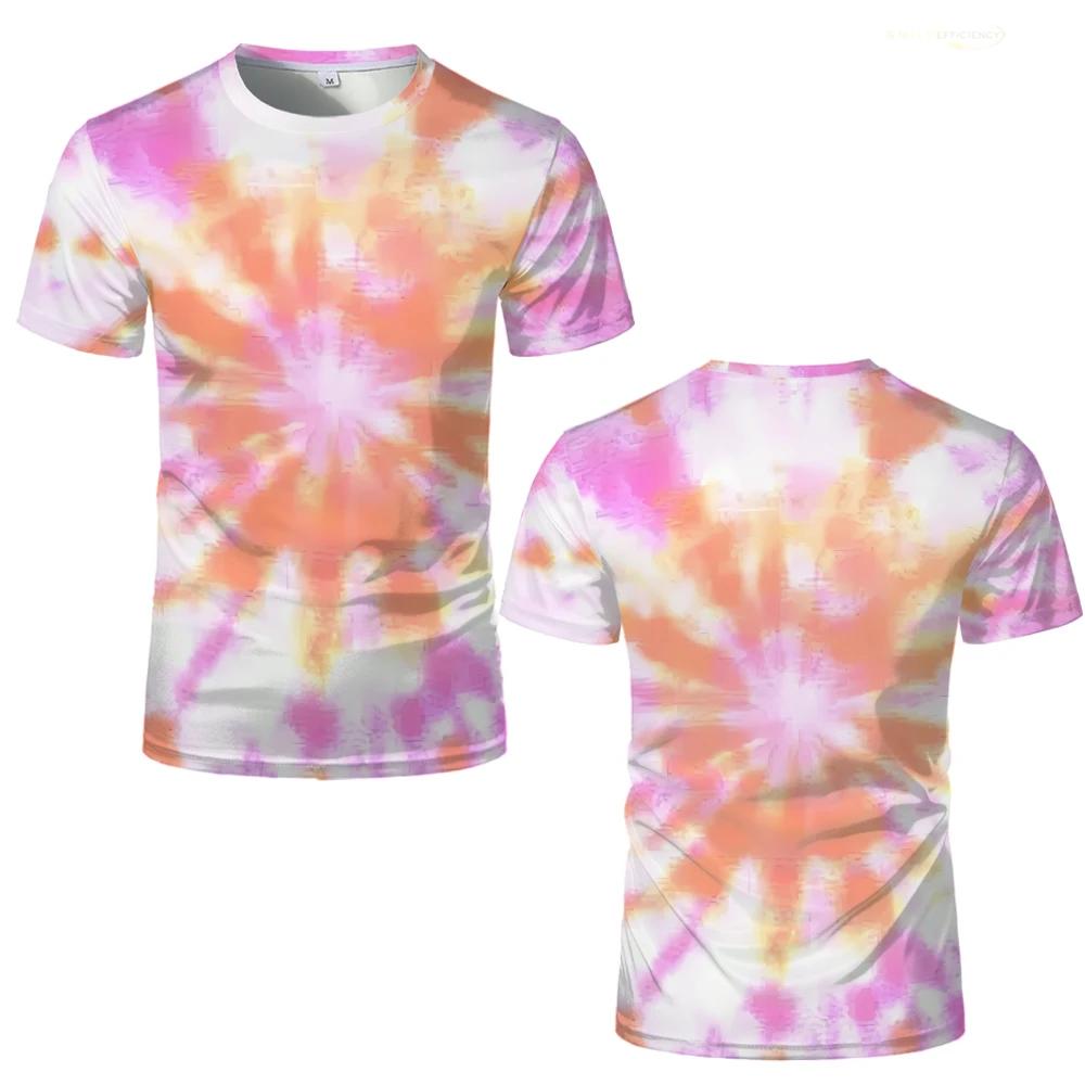 Barevná trička Tie-dye s 3D potiskem Osobnost Kreativní vzor Pánská ležérní trička s kulatým výstřihem Letní prodyšná trička s krátkým rukávem