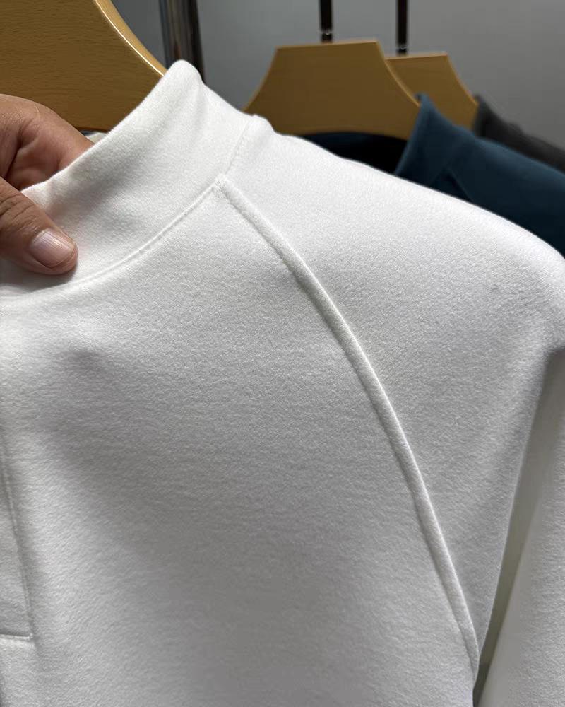 Men's Velvet Collar Henry Long Sleeve Base Layer Shirt - Warm Brushed Solid Casual Autumn/Winter Inner Wear