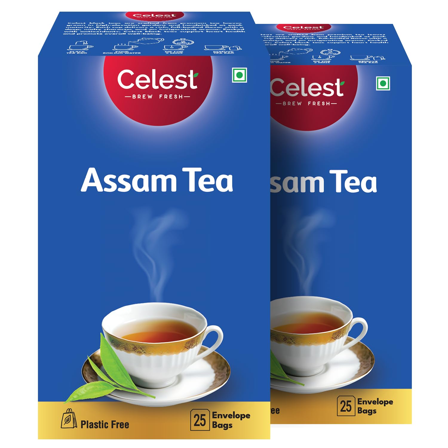 

Celest Assam Black Tea Bags 25 Tea Bags X Pack of 2 Premium Single Serve Infusion Rich Flavor