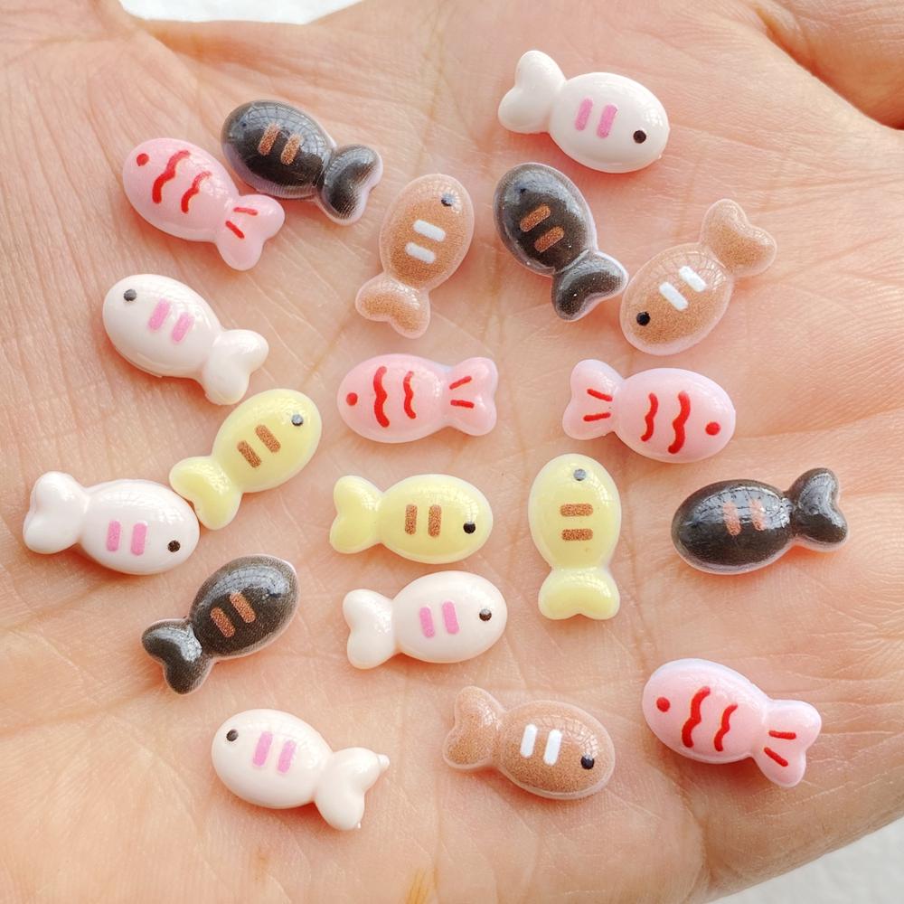 50Pcs Cute Cartoon Mini Colorful Little Fish Series Nail Art Resin Designer Charms DIY Craft For Nail 3D Decorations Jewelry
