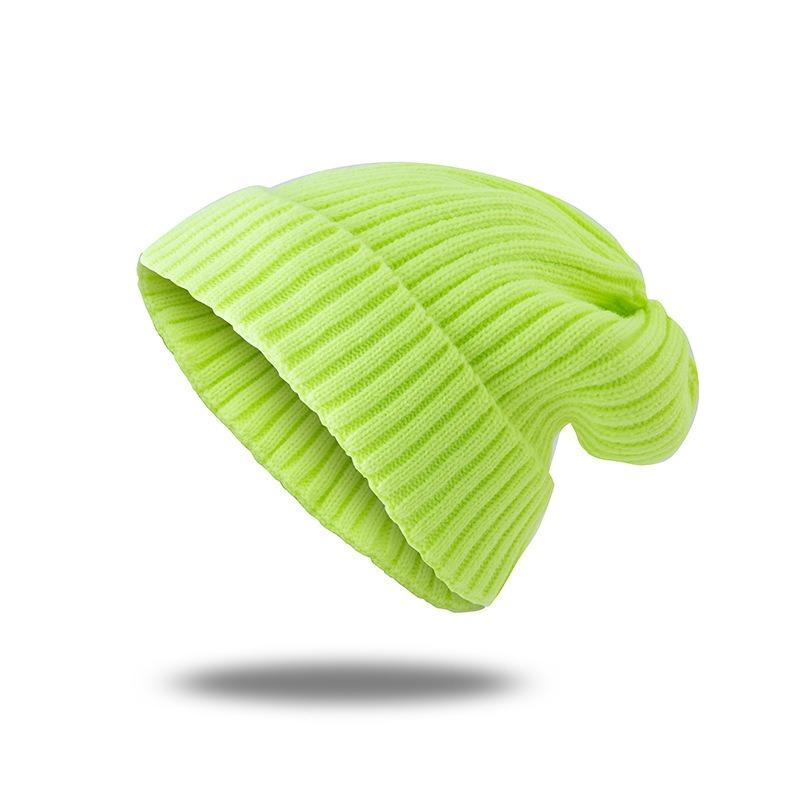 

К осени и зиме теплая вязаная шапка универсальная мужская и женская защита от холода защита ушей лицо большой обхват головы повседневная шерстяная шапка 52-59CM флуоресцентный зеленый
