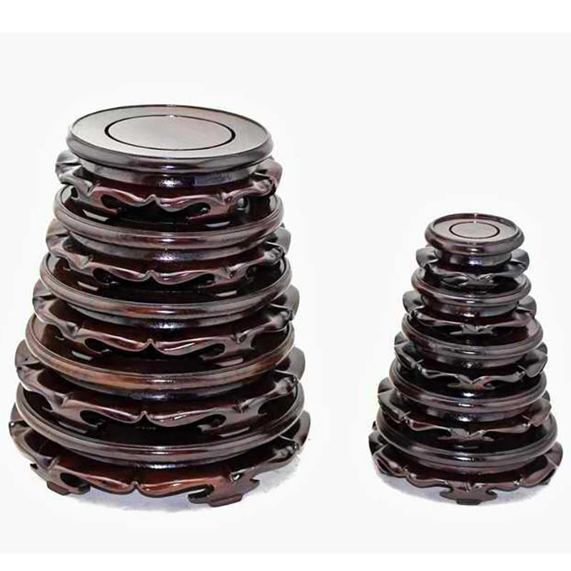 Wooden Vintage Chinese Pedestal Display Stand Carving Round Base Buddhist Decor