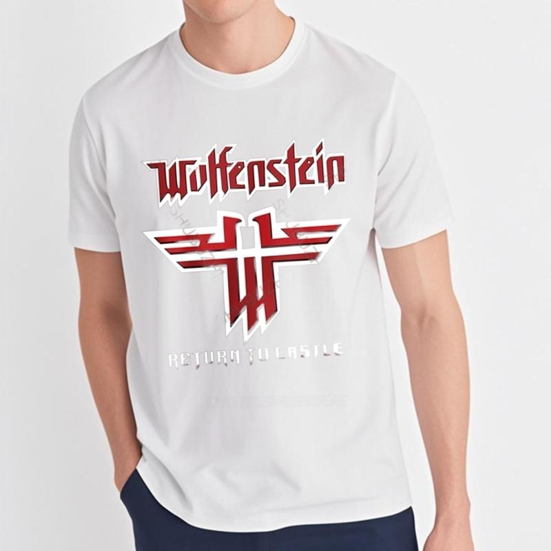 Hot Sale Homme Summer t-shirt Brand o-neck Tshirts Rare!! Wolfenstein Logo Famous Video Fashion Cotton Unisex Teeshirt Euro Size