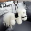 15cm Mink Fur Keychain Soft Cute Little White Horse Keychain Fur For Bag Key Fashion Plush Doll Fur Car Keychain Ornament
