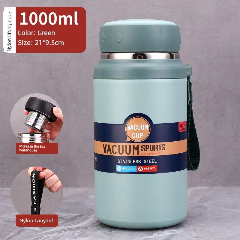 Large Capacity Vacuum Cup 316 Stainless Steel Tea Cup Men and Women Water Cup Student Cute Short Stout Big Belly Cup 1L