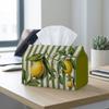 2D Flat 1pc Vintage Botanical Art Tissue Box, - Lemons Blossoms And Stripes Pattern Design, for Home, Parties- Stylish Tissue Paper Organizer for Livi
