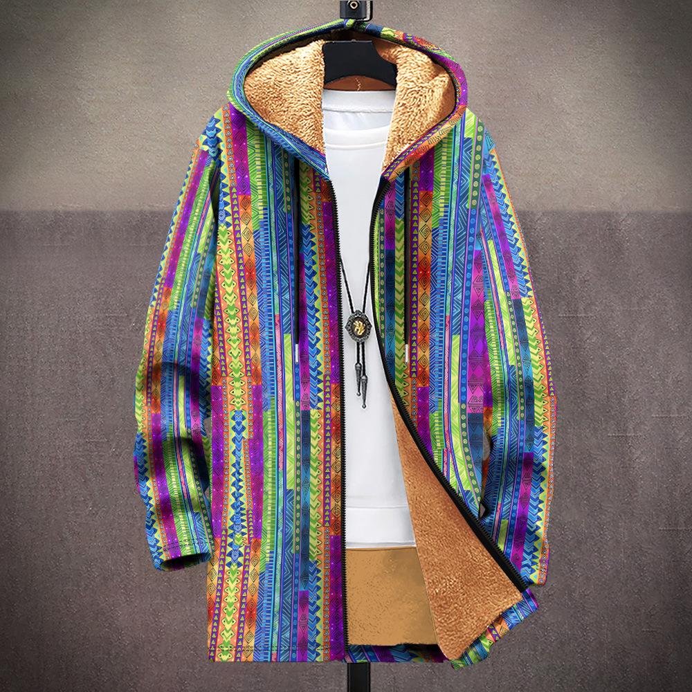 Νέο μπουφάν πολύχρωμα στοιχεία μοτίβου B1 φερμουάρ ζακέτα με κουκούλα χοντρό χειμερινό φλις μοντέρνα καπιτονέ ρούχα