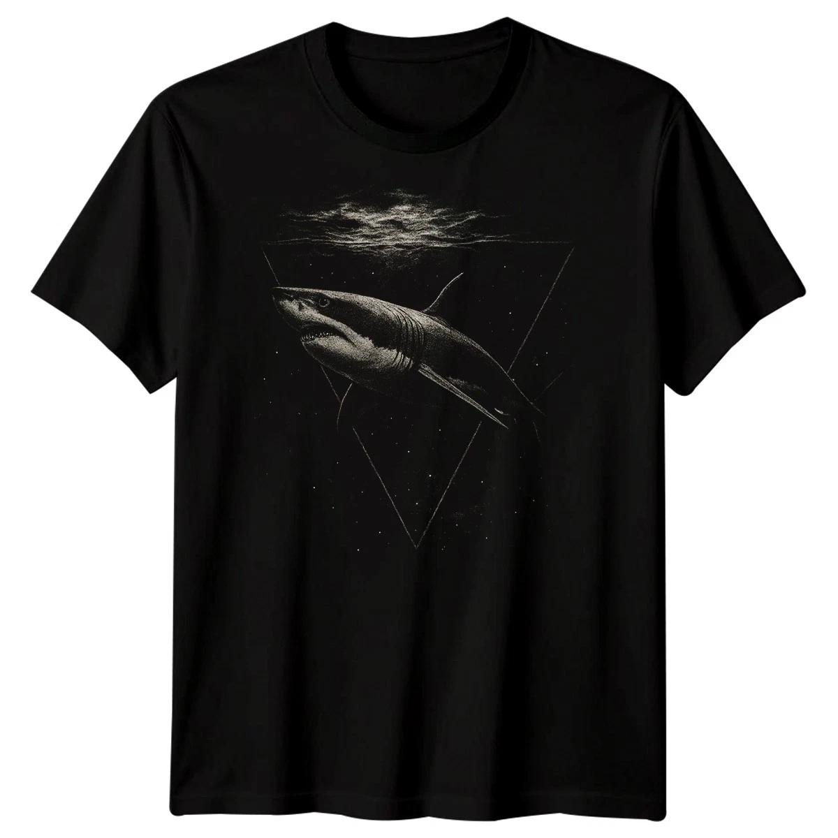 

Thoughtful White Shark Engraving Animals Mens T shirt Geometric Ocean Graphic S