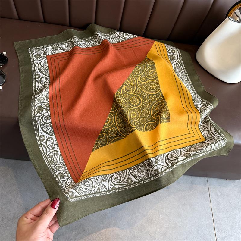Korean Fashion Imitation Velvet Herringbone Pattern Cotton and Linen Small Square Scarf Silk Scarf Headscarf Shawl Travel Scarf Women's Scarf