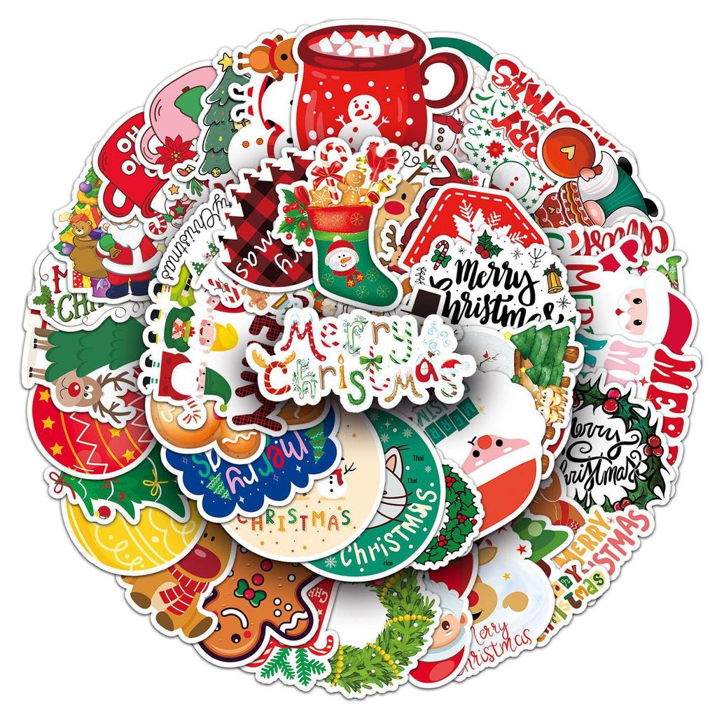 50 Christmas Cartoon Waterproof Stickers for Greeting Cards & DIY Journals