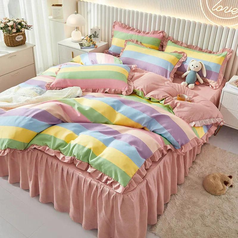 4pcs/set Comfortable Brushed Bed Skirts Sheets Quilt Covers Bedding Sets Four Seasons Universal Four Piece Sets High Quality Bedspread Suit