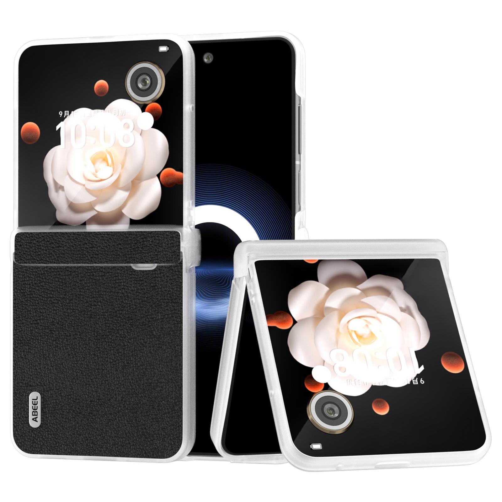 

For Honor Magic V Flip 5G Case Matte Frame Genuine Cow Leather Back Cover Black