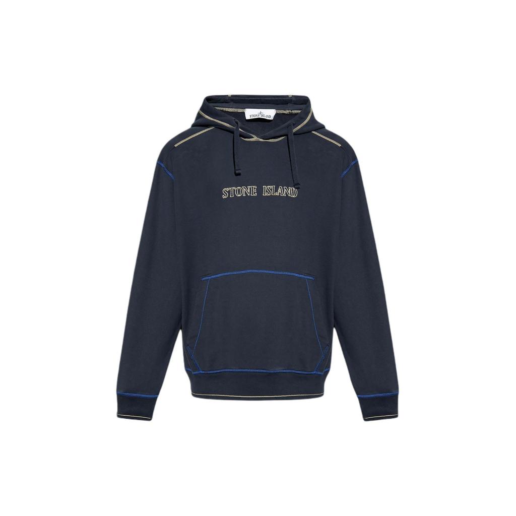 Stone Island Letter Embroidery Line Hooded Loose Long Sleeve Sweatshirt Men sweatshirt Navy-Blue 791560678-V0020