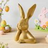 Paas Gouden Konijn Beeldje 3D Geprint Denkend Konijn Standbeeld Vintage Tafelornament voor Lente Schouw Plank Centerpiece