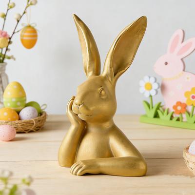 Wielkanocna Złota Figurka Królika Drukowana 3D Statua Królika Zamyślonego Vintage Ozdoba Stołu na Wiosnę Ozdoba Kominka Półki