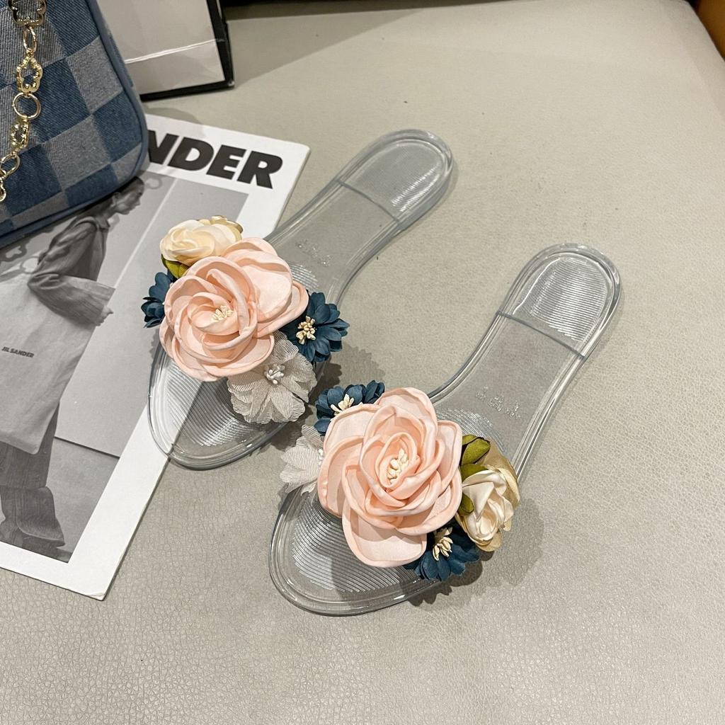 Flower women's shoes slippers 2025 summer new fashion home indoor and outdoor wear versatile beach shoes flat one-word