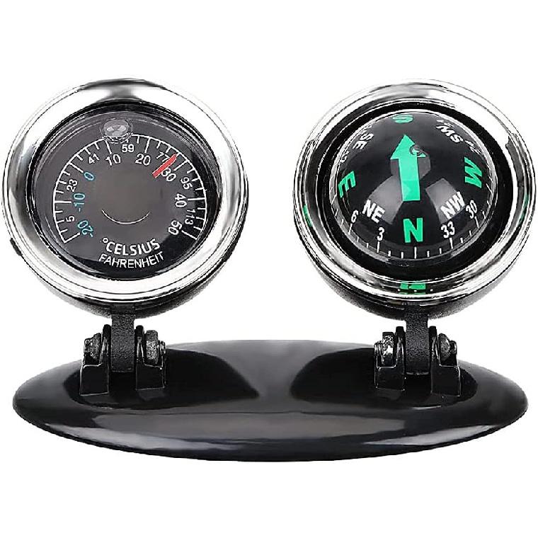 

MACHSWON Adjustable Vehicle Mount Dashboard Compass 2 in 1 Car Thermometer Compass Navigation/Direction Guide Ball Black with Adhesive for Marine
