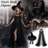 Women's Halloween Witch Hat and Cape Set with Hooded Mesh Cloak for Costume Party